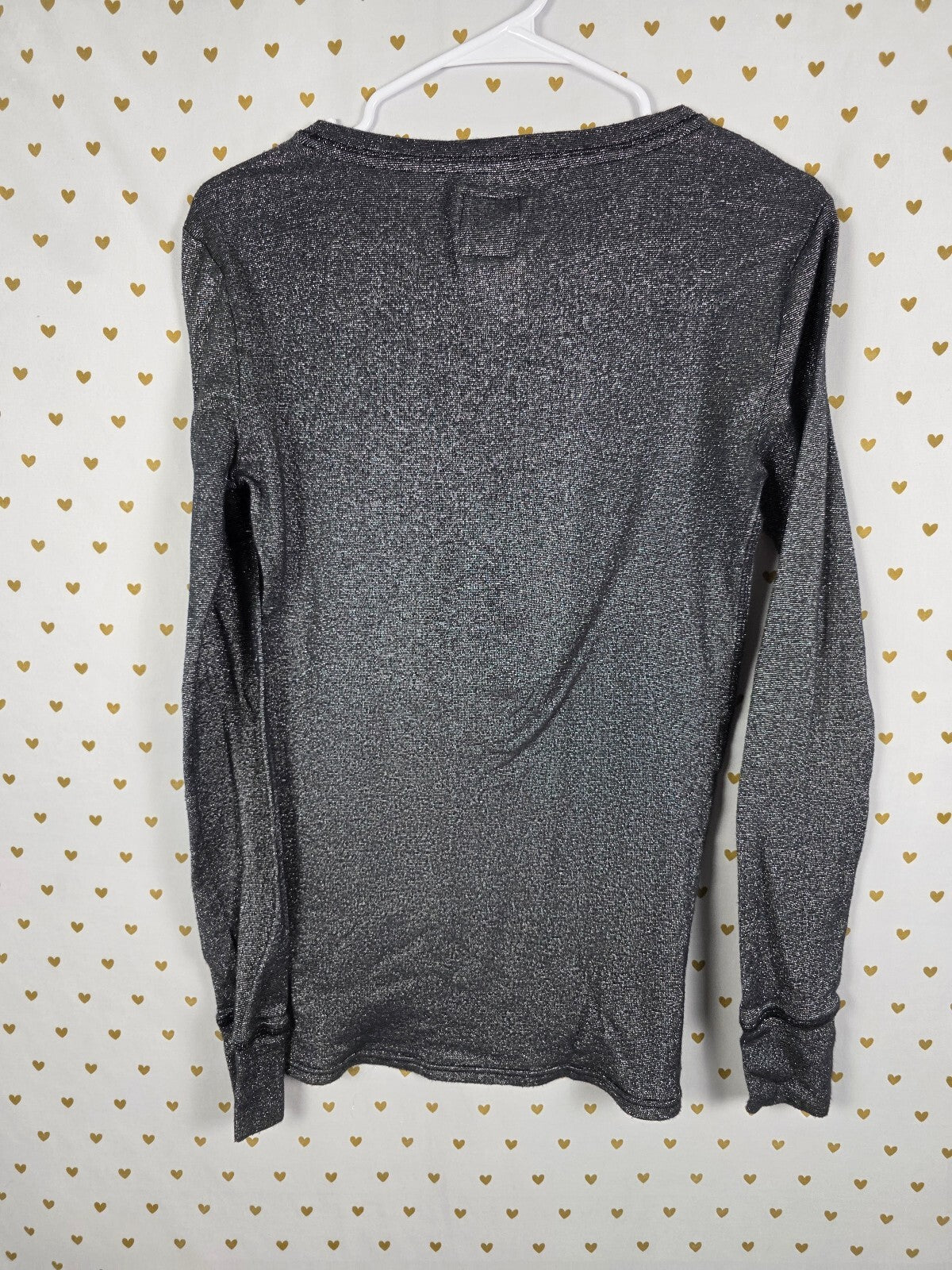 Victorias Secret PINK Vintage SHIMMER Heart BLING HENLEY Long Sleeve Button L