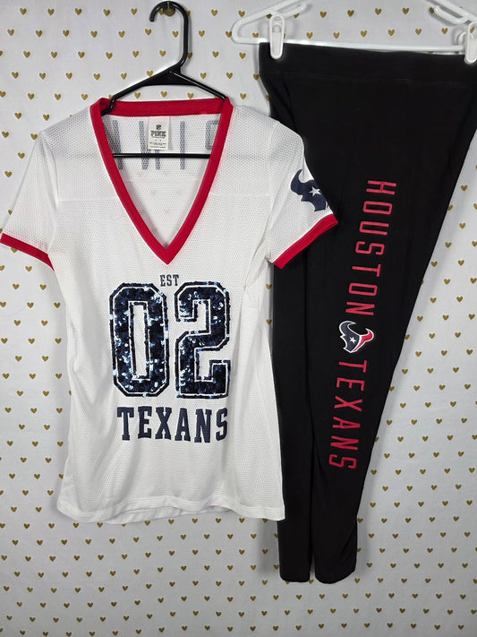 PINK Victoria's Secret NFL Houston Texans 2 Pc Set Sequin Jersey Leggings S
