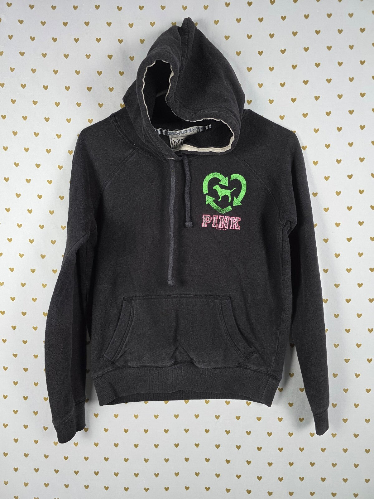 Victorias Secret Pink Vintage LOVE Recycle Y2k Hooded Sweater Jacket XS