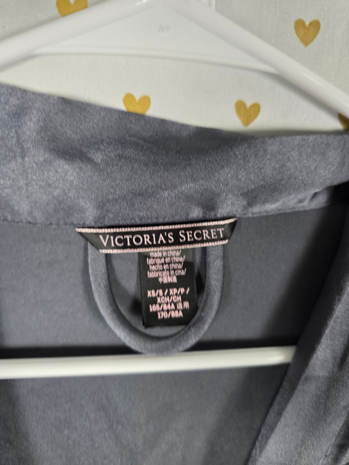 Victorias Secret Satin Silky Robe Grey Lounge Wrap Kimono XS SMALL