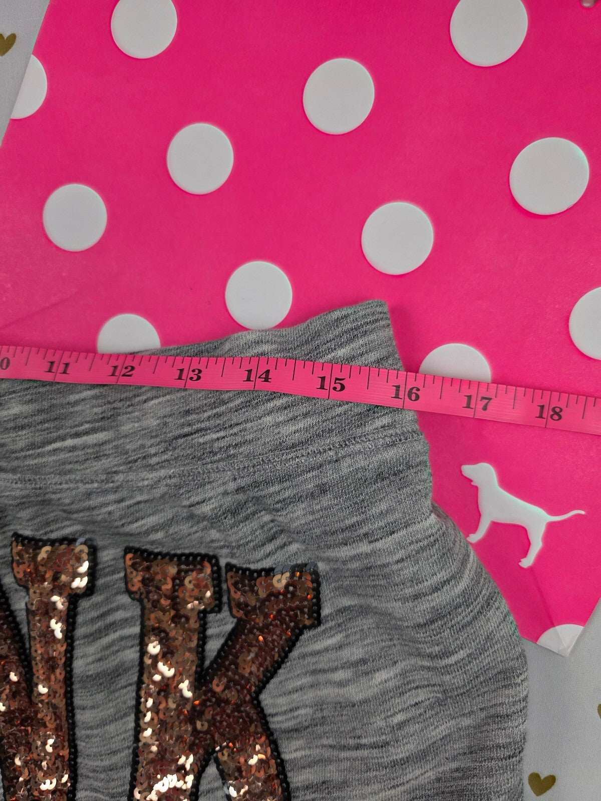 Victorias Secret PINK Gold Bling Sweats Sweatshorts Shorts Grey Sequined Large
