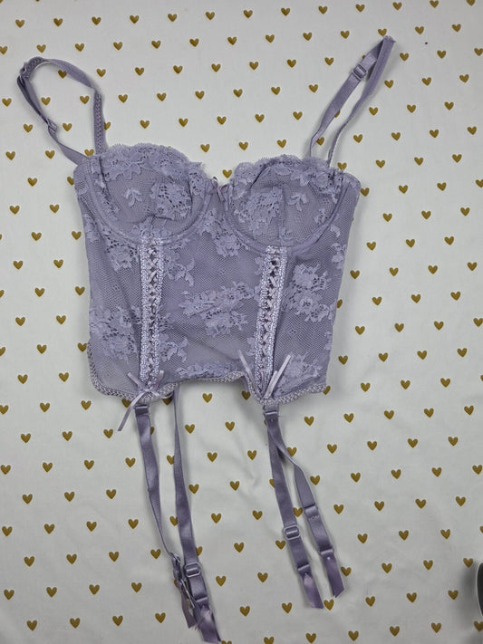 Victoria's Secret Very Sexy Lavender Lace Bustier Corset Garter Bra 34B