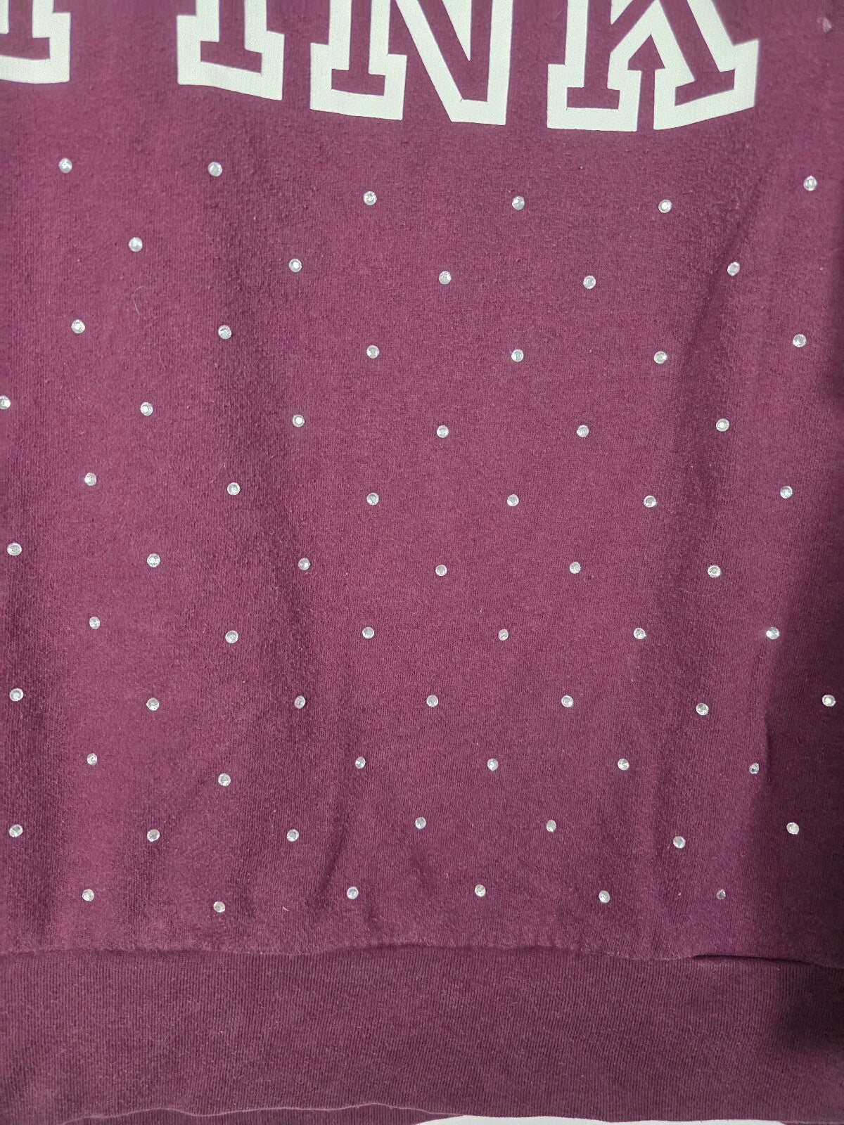 Victorias Secret Pink Bling Rhinestone studded Logo sweater crew Maroon SMALL