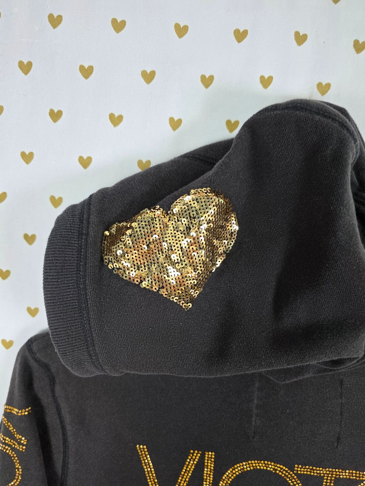 Victorias Secret Angels Gold Bling Sequined Logo Full ZIp Hoodie jacket Large