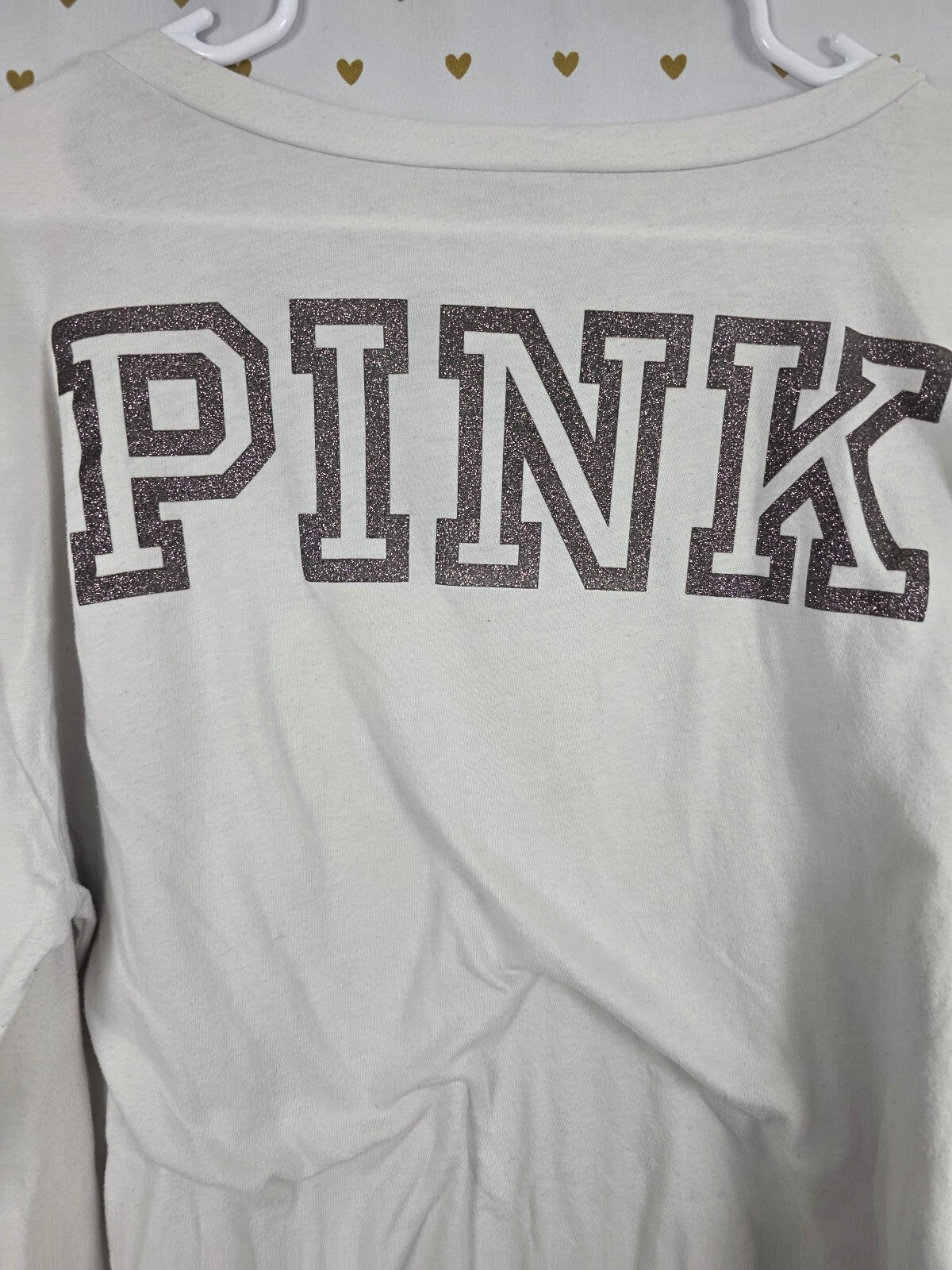 Victorias Secret PINK Bling Studded V neck Long sleeve Rhinestone Tee shirt L