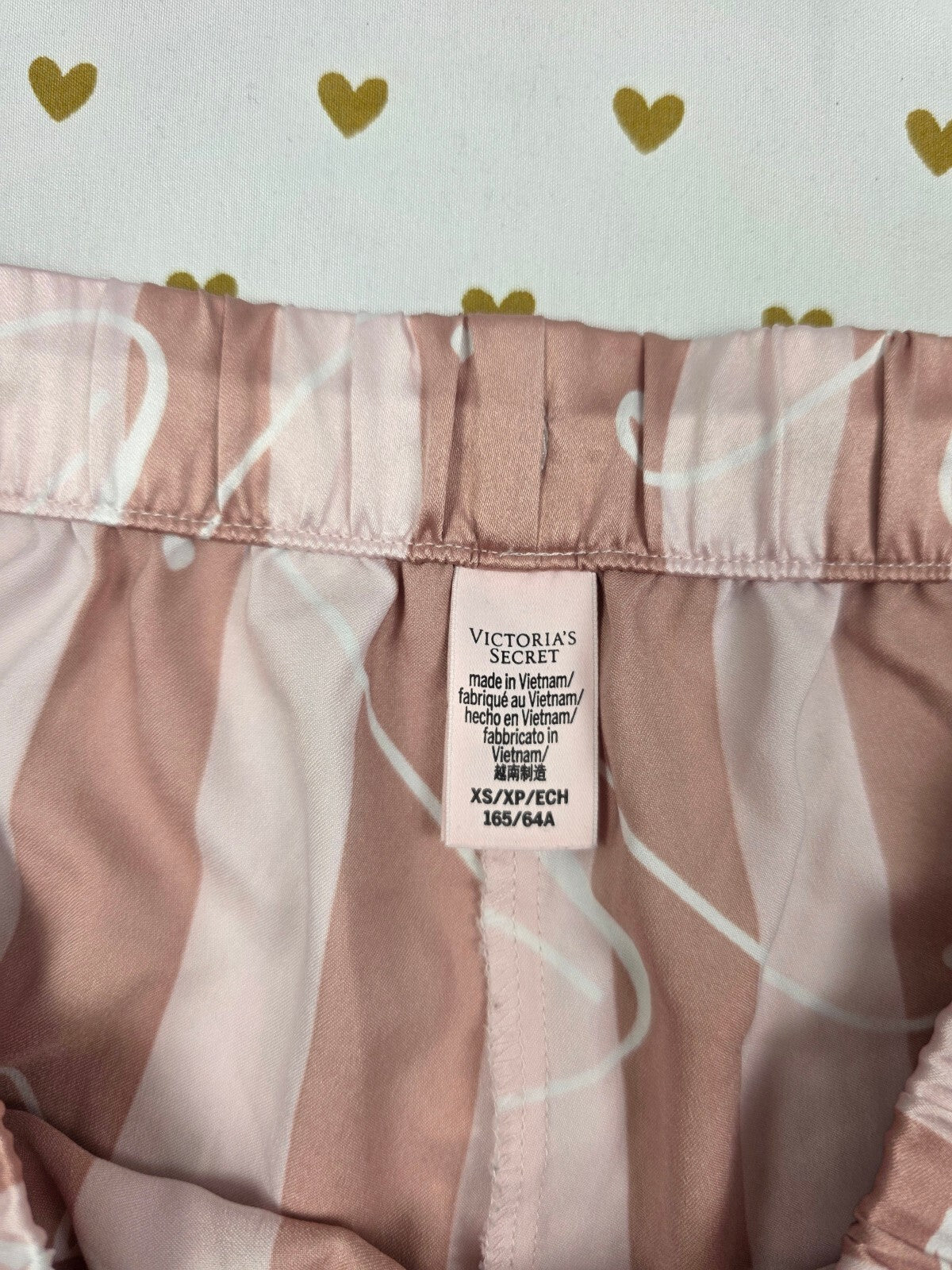 Victorias Secret Satin Beige Striped XS Sleep Shorts Boxers Pajama Bottoms