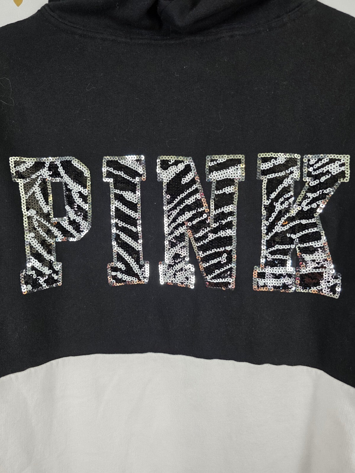 Victorias Secret Pink zebra Bling Hooded Jacket Full zip Sequined Medium