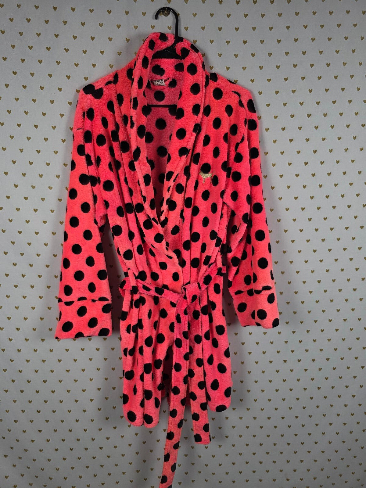 Victorias Secret PINK Fluffy Warm Polka Dot Wrap Robe Lounge Med Large