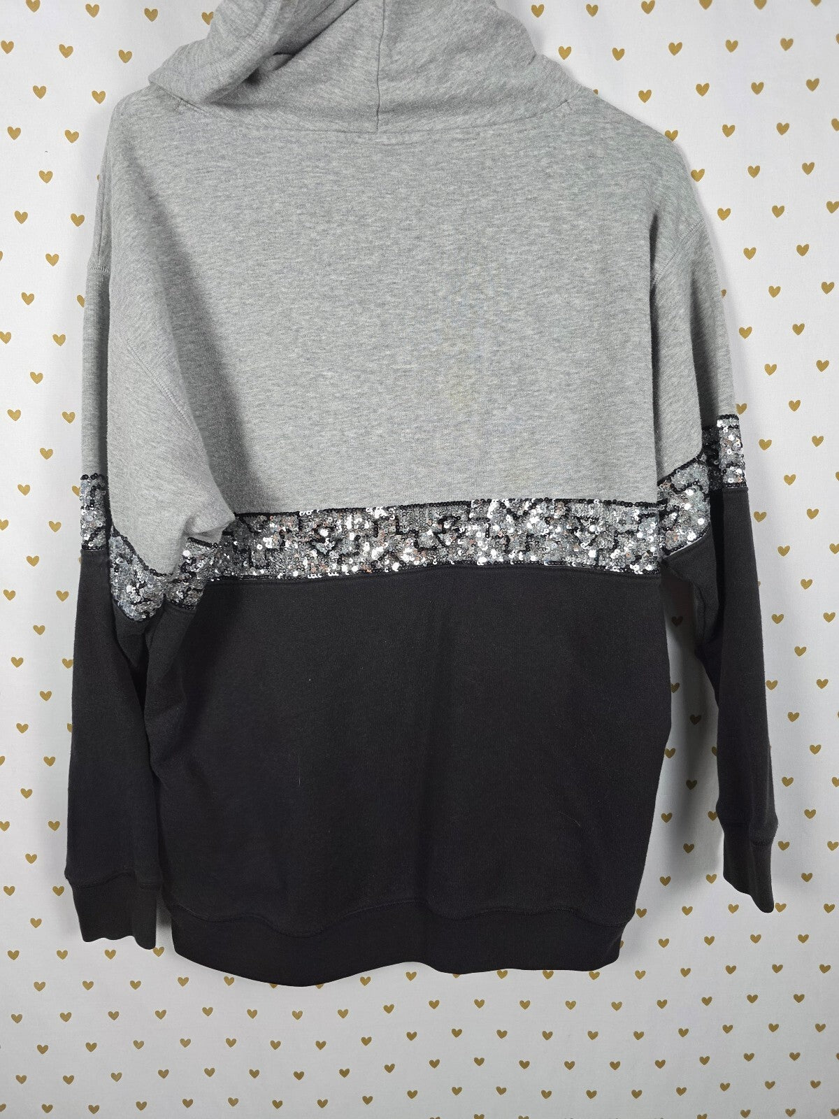 Victoria's Secret PINK BLING Sequin Hoodie Gray Black Pullover Small S