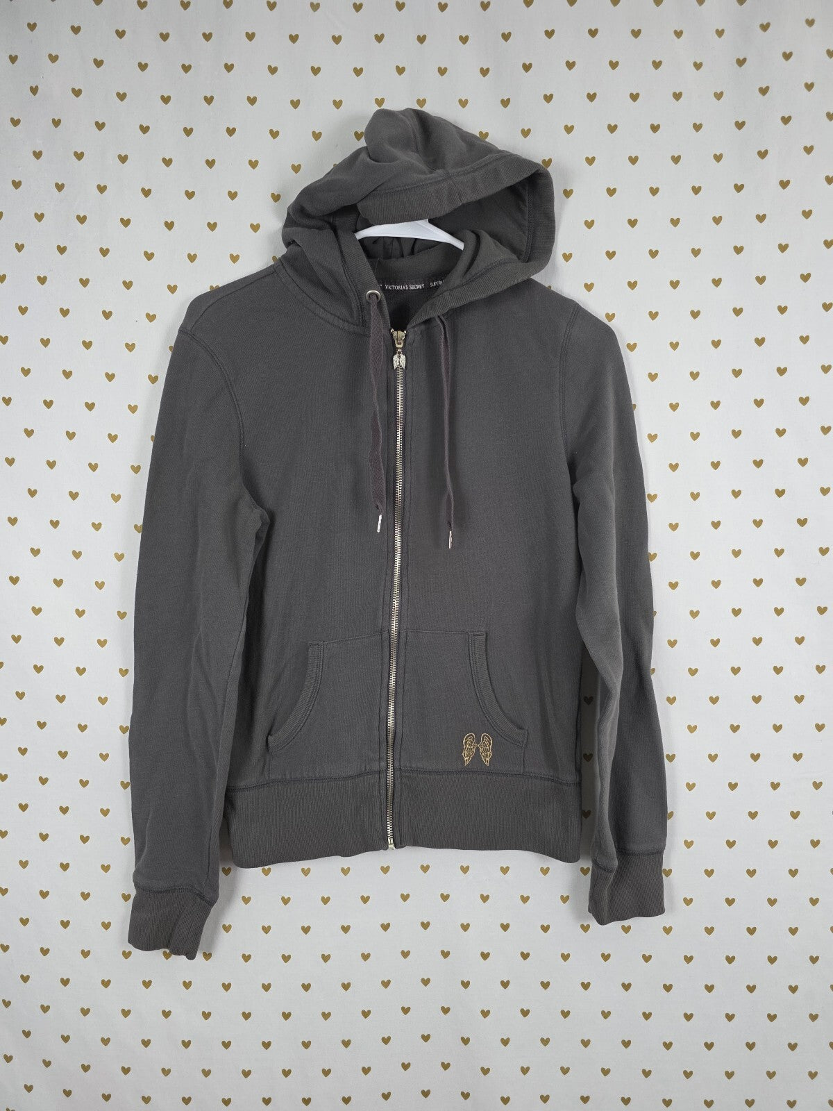 Victorias Secret Angels BLING WINGS Full Zip Hoodie Jacket Grey Gold Small