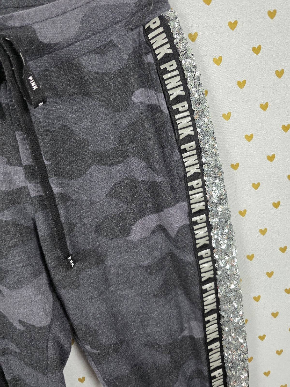 Victorias Secret PINK Camo Bling Camouflage Sequin Sweats Sweatpants SMALL