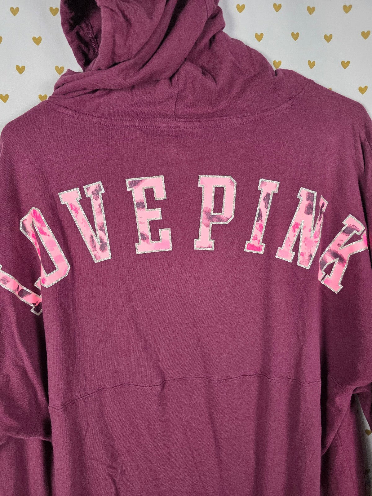 Victorias Secret PINK Medium camo Logo Hooded Tee shirt Maroon