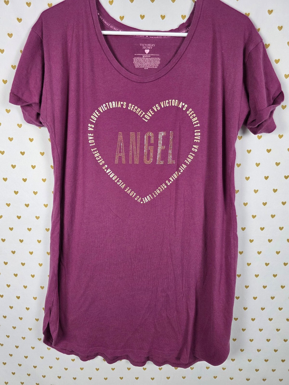 Victorias Secret ANGEL purple Heart Logo Sleep Shirt Nightgown BLING Medium
