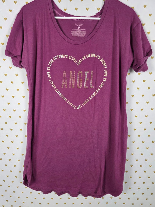Victorias Secret ANGEL purple Heart Logo Sleep Shirt Nightgown BLING Medium