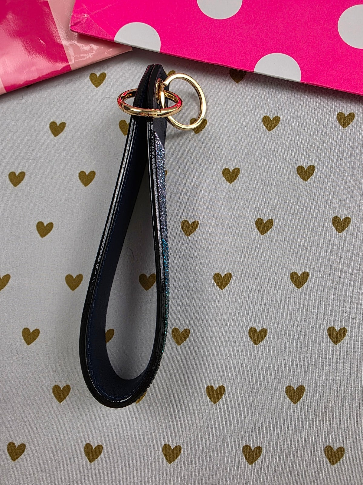 Victoria Secret BLING wristlet strap keychain Studded Rhinestone Logo