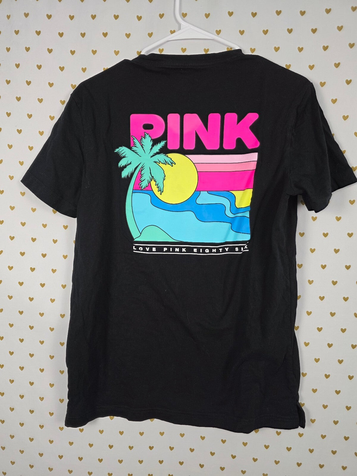 Victorias Secret PINK BEACH logo Tee shirt Black SMALL