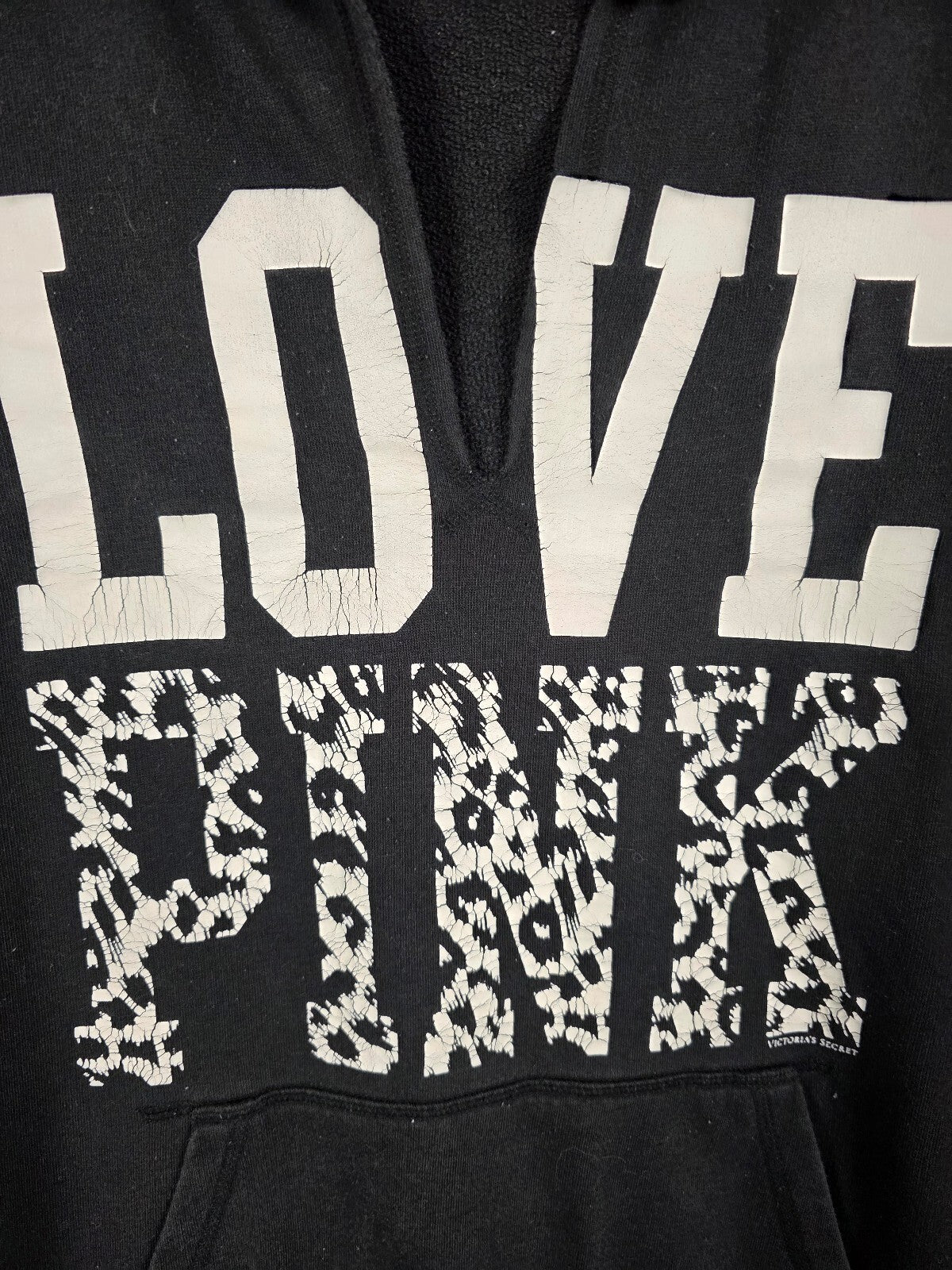 Victorias Secret Pink LOVE pullover Sweater Cheetah Leopard Hoodie Sweater L