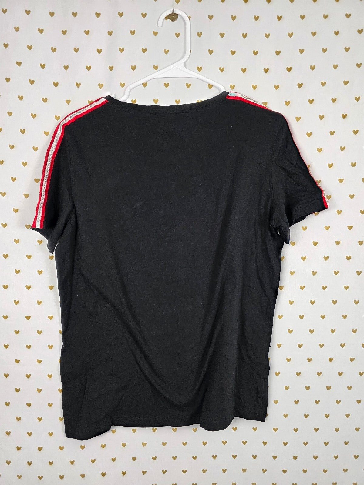 Victorias Secret PINK Gold BLING Sequin Logo Tee Shirt 86 LARGE