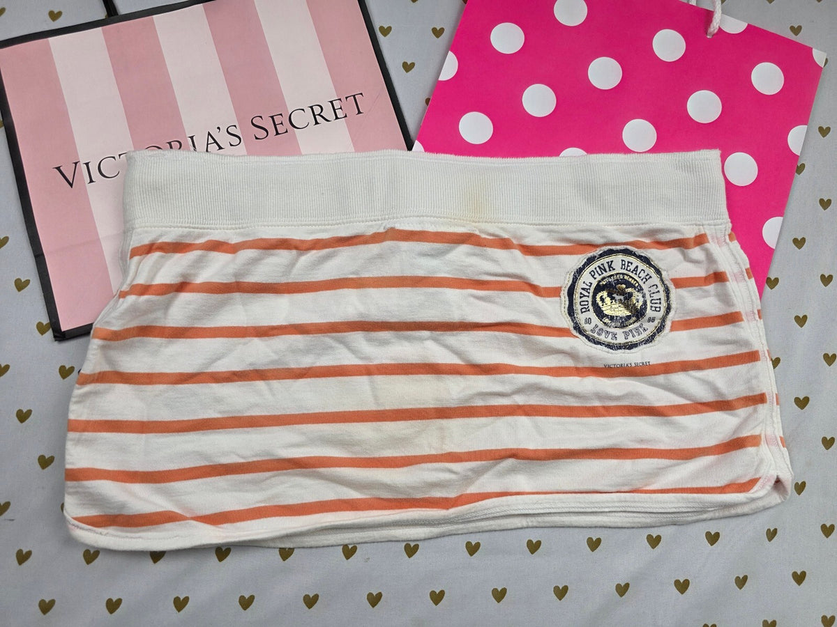 Vintage 2007 Victoria's Secret PINK Mini Skirt M Orange Stripe Beach Club NWT