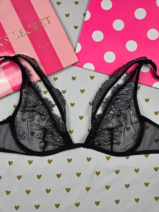 Victorias Secret Black Sexy Sheer Bra Unlined 34B