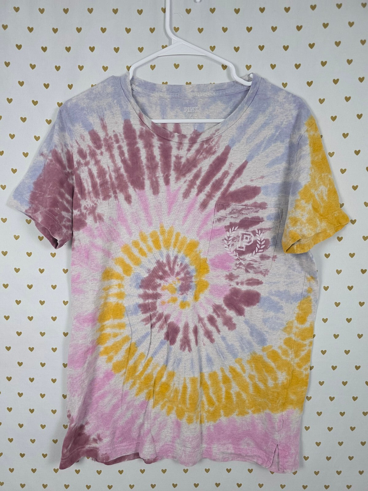 Victorias Secret PINK Tye Dye Logo Pocket Tee Shirt SMALL