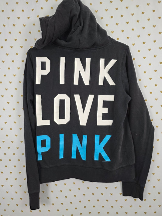 Victorias Secret Pink Vintage y2k Black Pullover Hoodie Logo Sweater Jacket Med