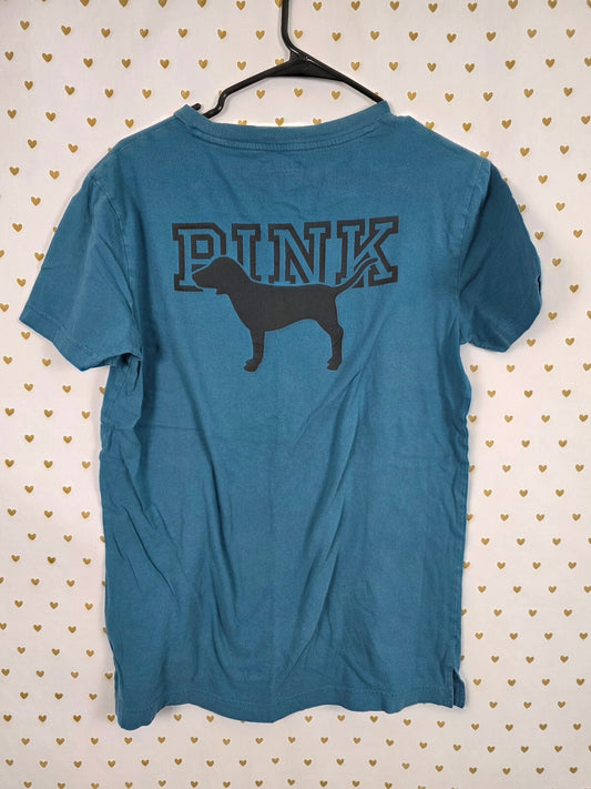 Victorias Secret PINK Teal Dog Logo Pocket Tee shirt XS