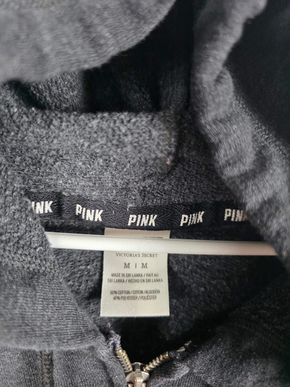 Victorias Secret Pink Bling Sequined Logo Full zip Hoodie Jacket Grey Medium