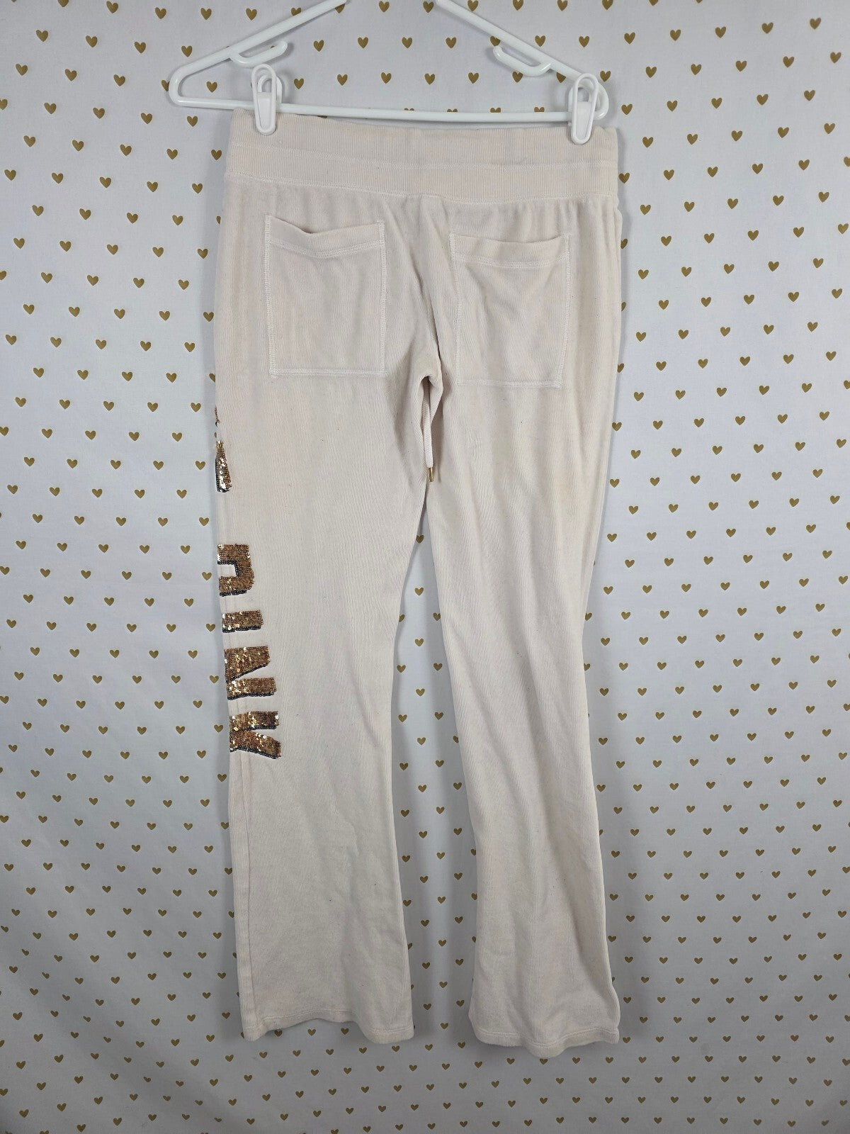 Victoria's Secret PINK Gold Bling LOVE PINK Sherpa Hoodie Yoga Pant Set XS S FUR