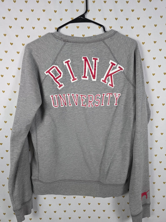 Victorias Secret Pink Grey Vintage University Crew Sweater Y2k MEDIUM