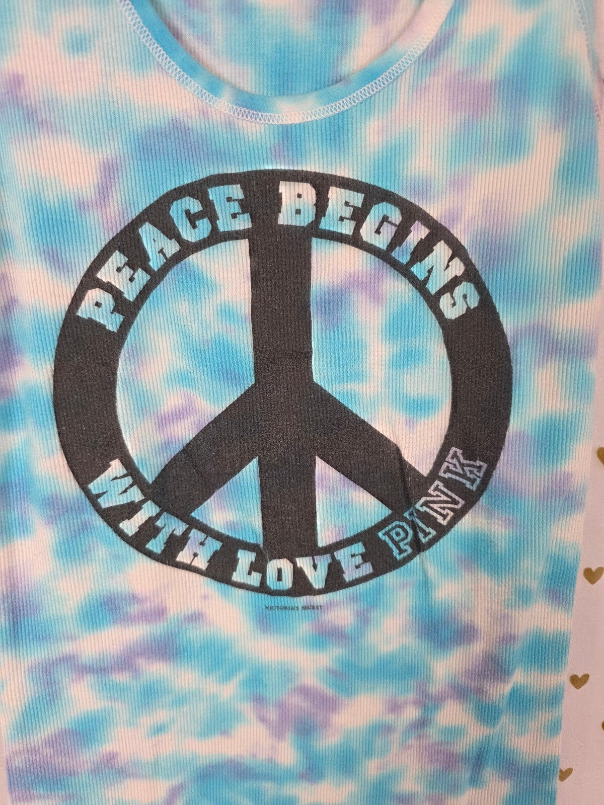 Victoria's Secret PINK Peace Begins With Love Tie Dye Tank Top Small