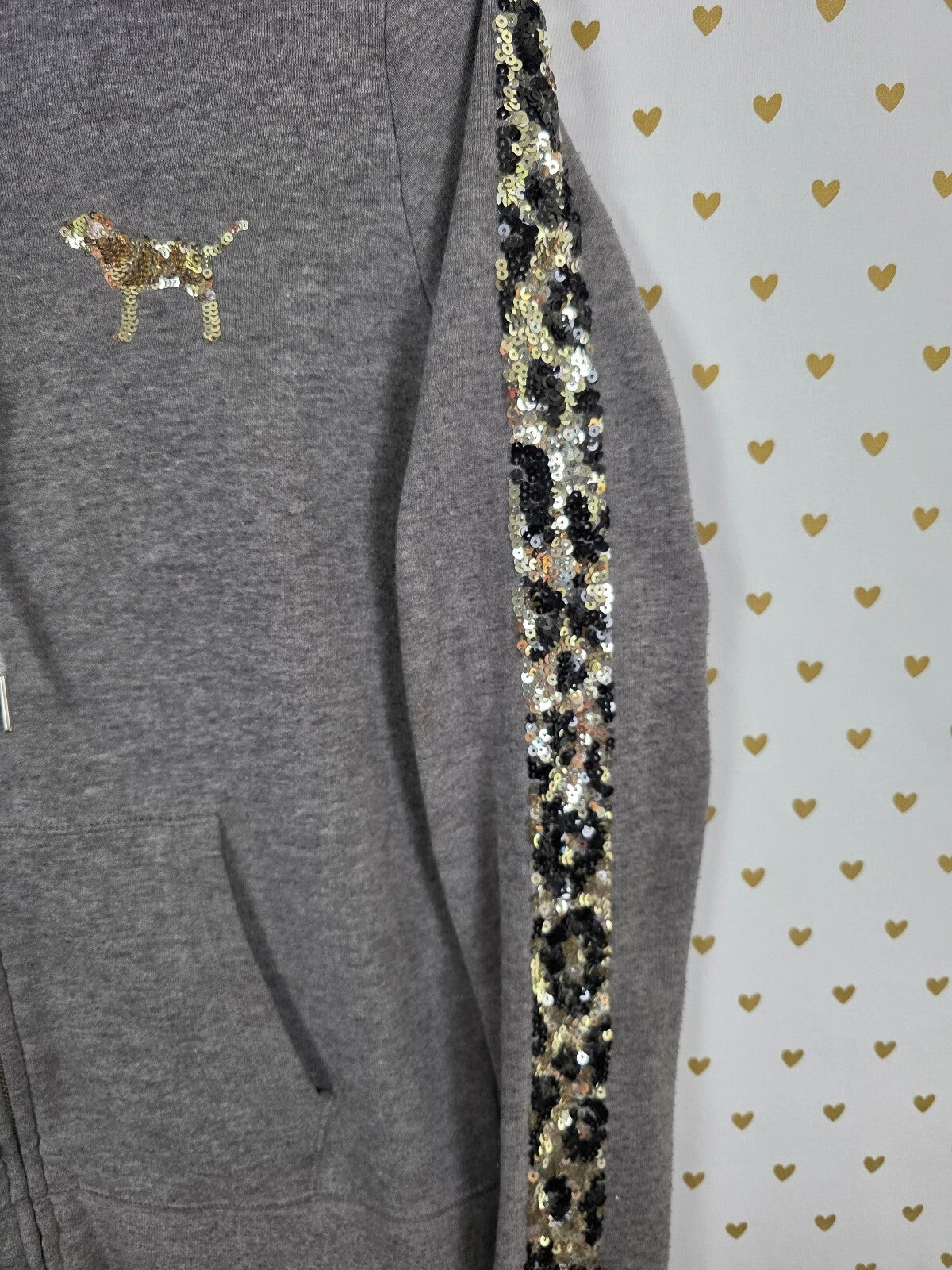 Victorias Secret Pink Leopard Cheetah BLING Sequined Small Hoodie Jacket HTF