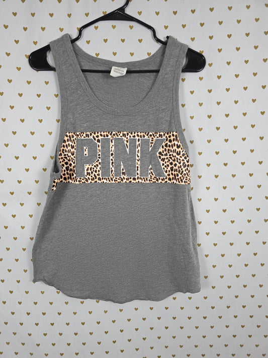 Victorias Secret PINK Leopard CHeetah Logo Tank Top Muscle Tee Small