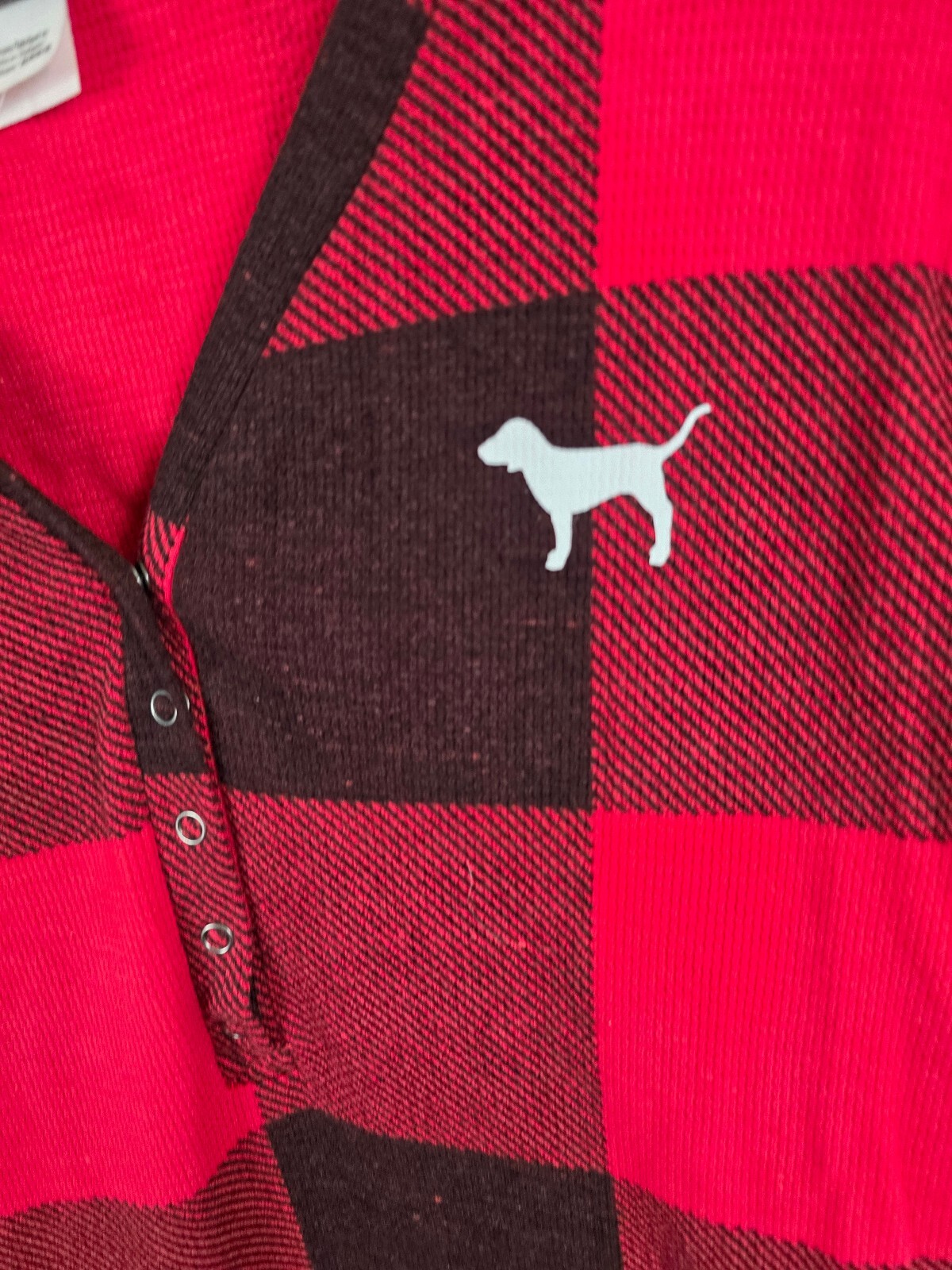 Victorias Secret Buffalo Plaid PINK Checkered Sleep Romper Logo Back Outfit L