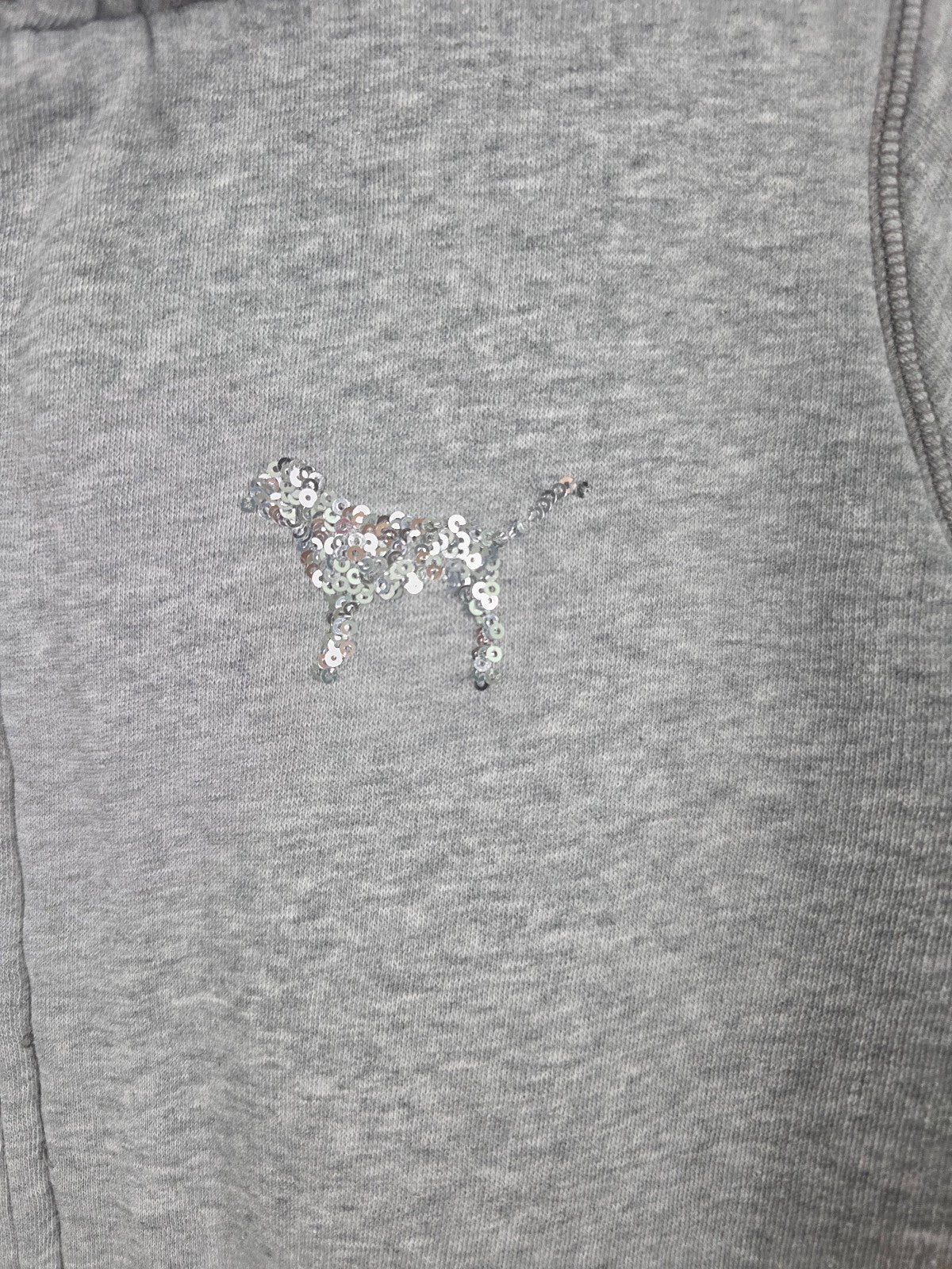 Victoria's Secret PINK Sherpa Lined Hoodie Sequin Dog Leopard Gray Zip Large