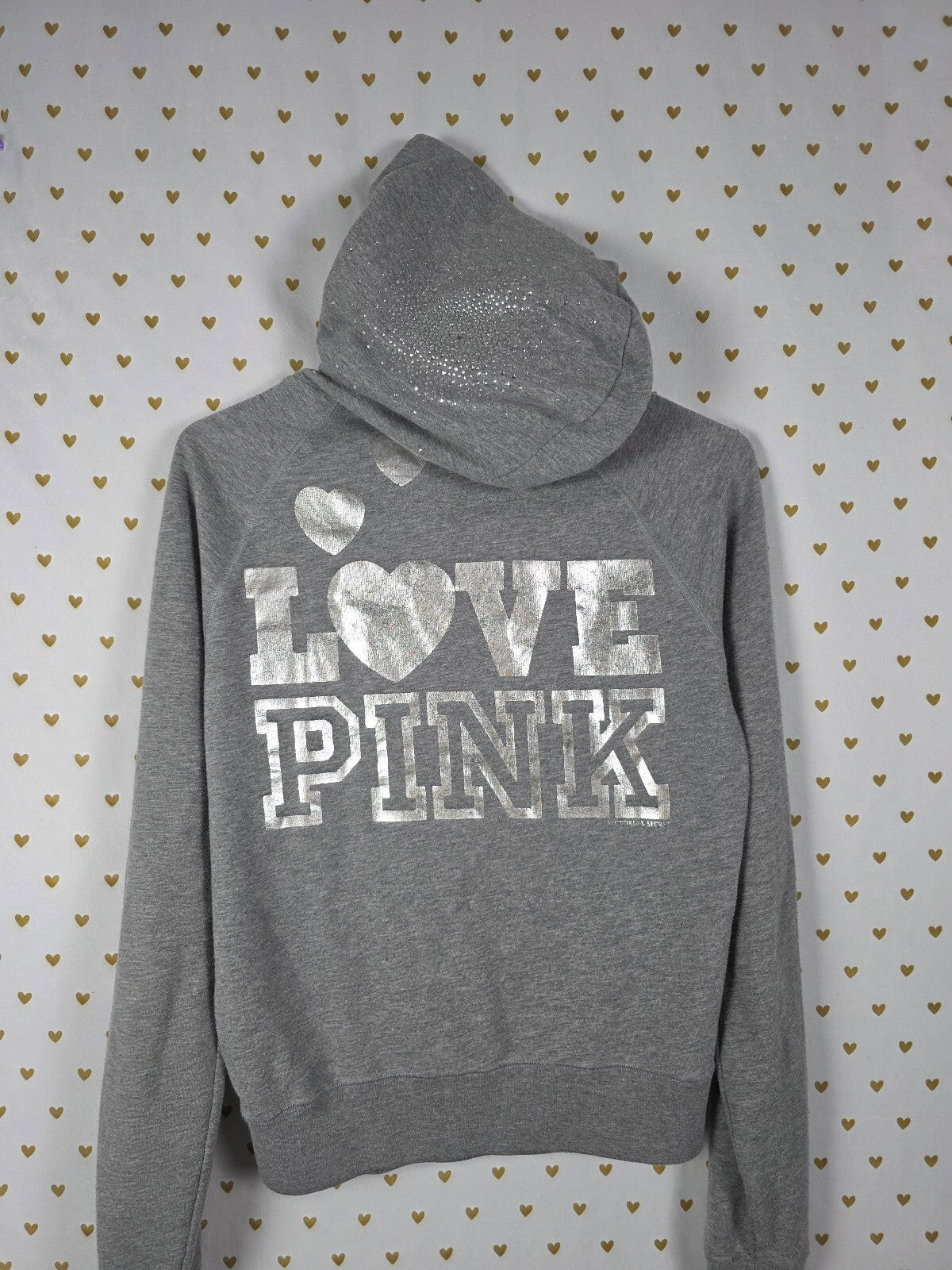 Victorias Secret Pink BLING STUDDED Love Full Zip Hoodie Jacket SMALL