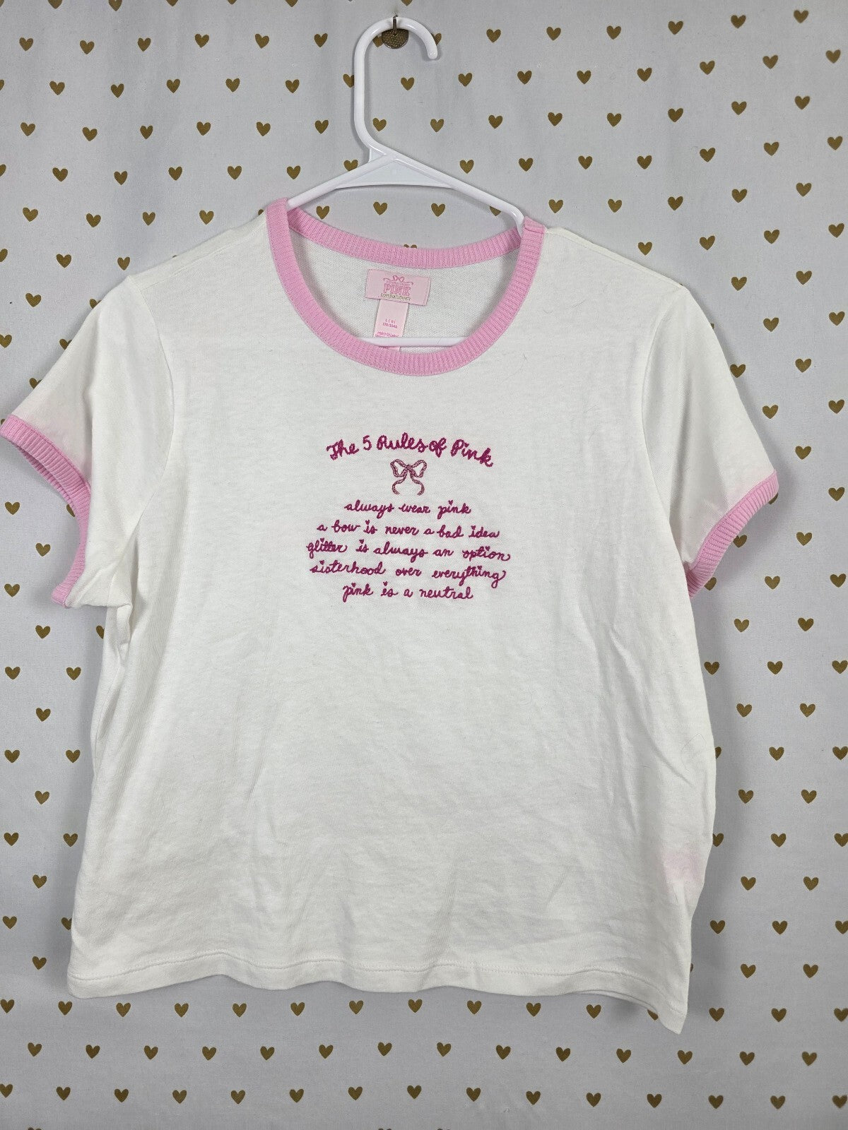 Victorias Secret PINK Loveshackfancy Rules of Pink Baby Tee shirt Large