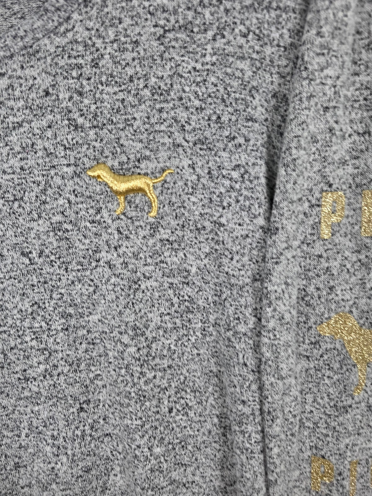 Victorias Secret PINK Grey Gold Glitter Bling Long Sleeve Tee shirt LARGE