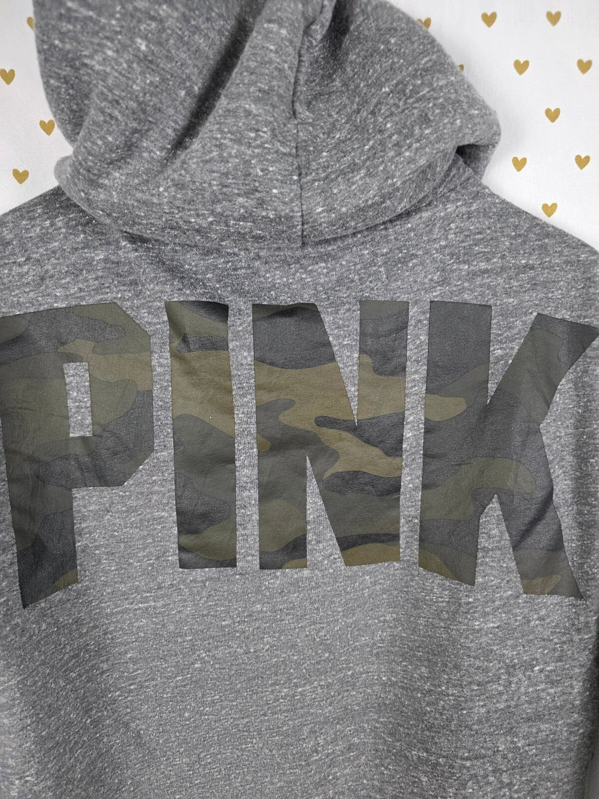 Victorias Secret Pink Sherpa Lined Camo Camouflage Logo Pullover Hoodie XS