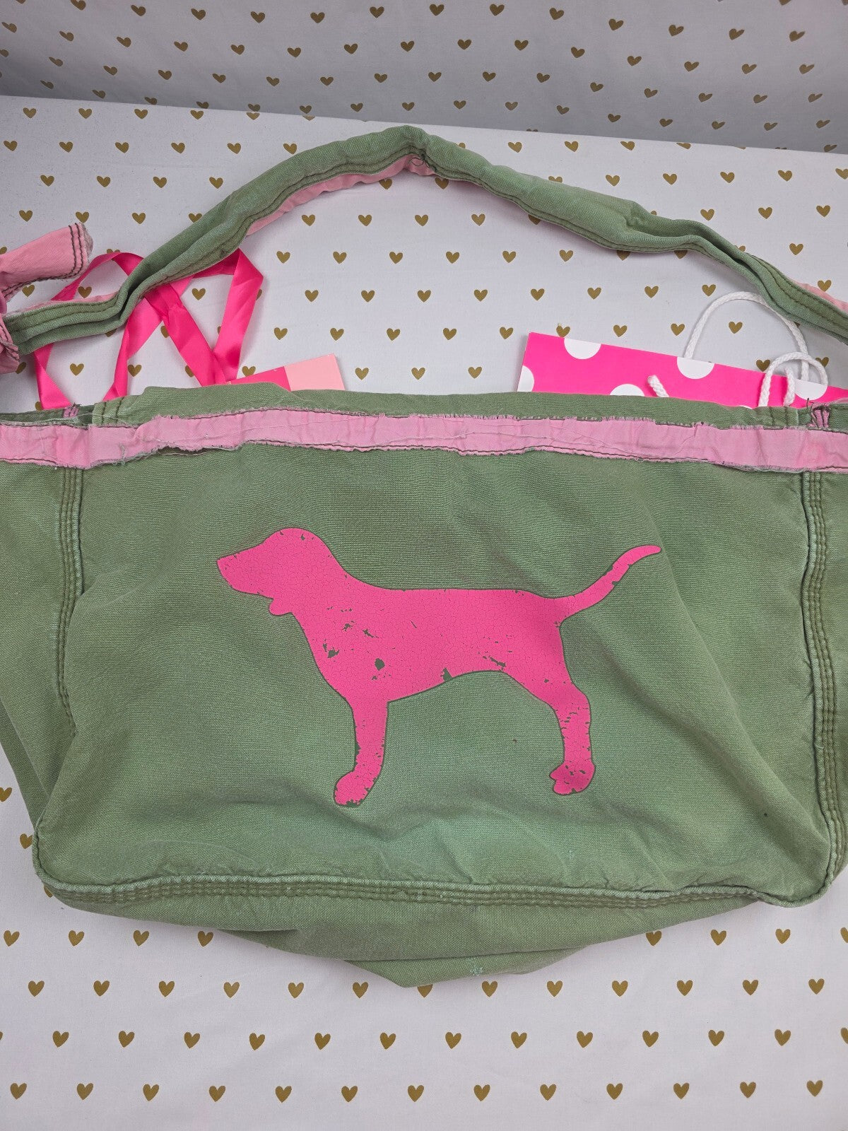 Vintage Victoria's Secret PINK Royalty Messenger Bag Green Organizer Pouches HTF