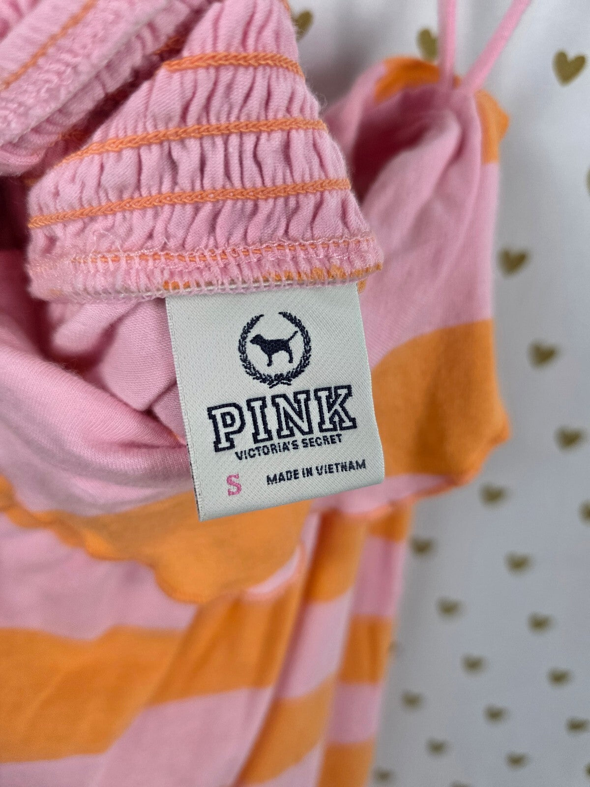 PINK Victoria's Secret Halter Dress Pink Orange Stripe Smocked Back Small