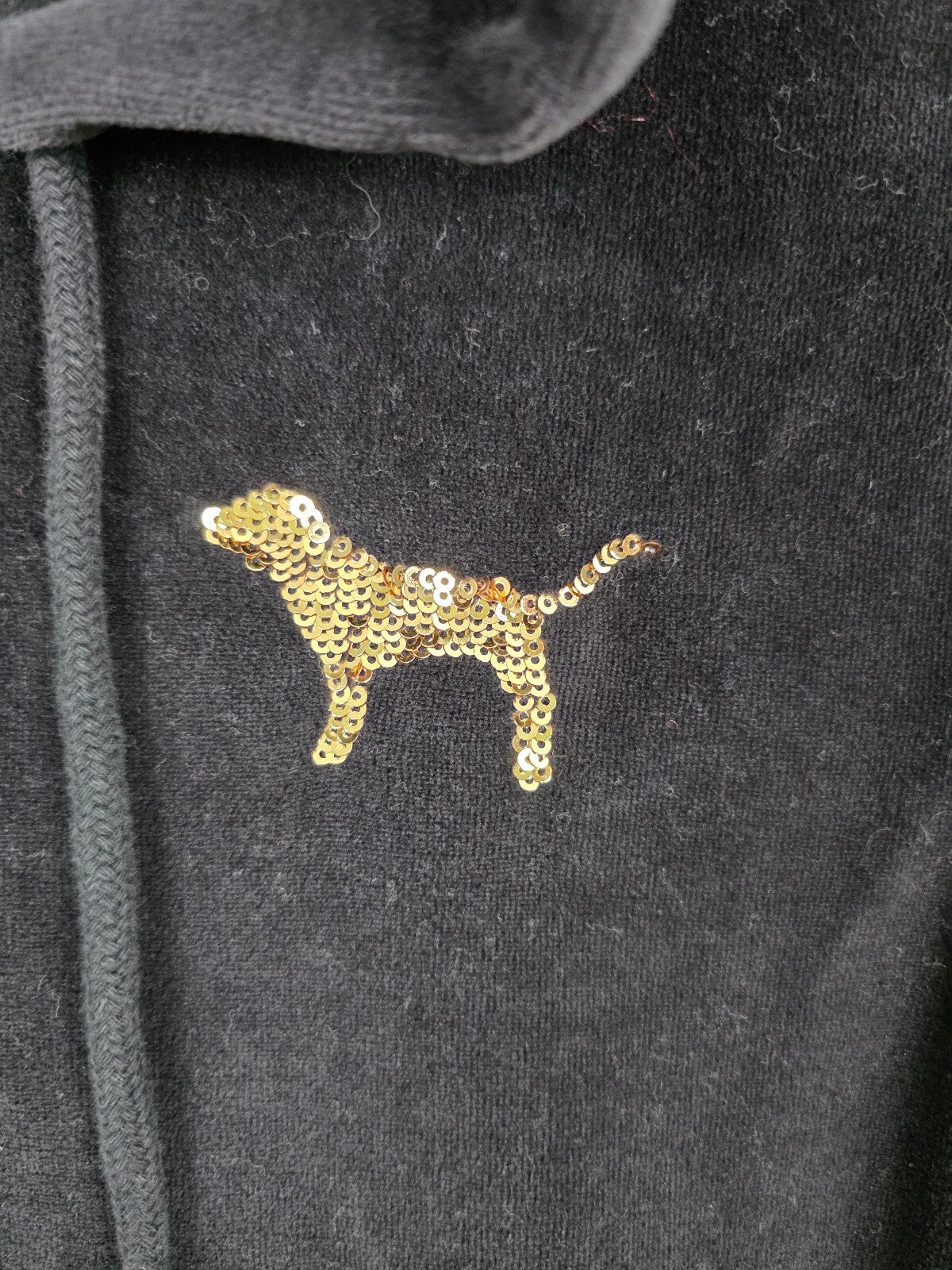 Victorias Secret Pink Vintage VELOUR BLING Hoodie Sequined Jacket Gold Black MED