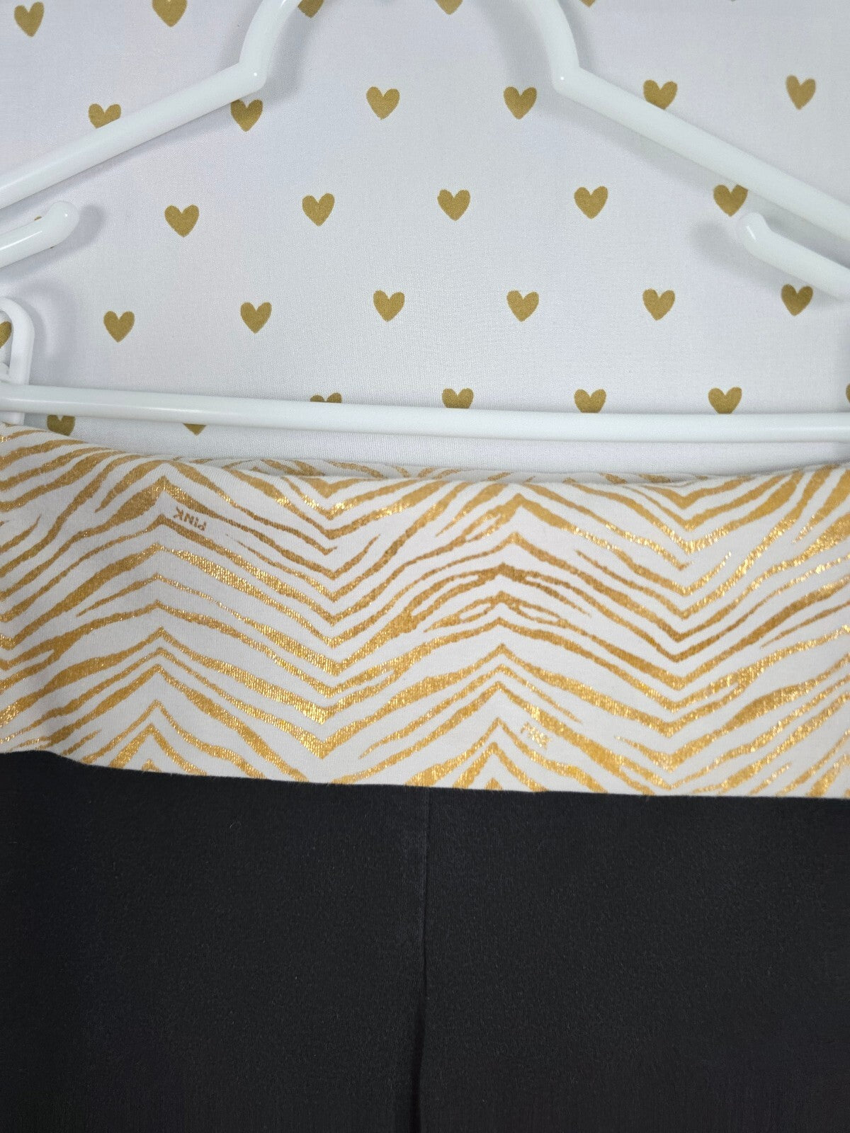 Victoria's Secret PINK Foldover Yoga Pants Gold Zebra Sequin Bling HTF Flare M