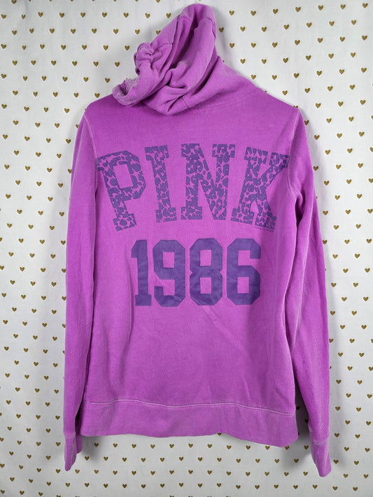 Victoria's Secret PINK 1986 Leopard Logo Zip Hoodie Purple Vintage Medium