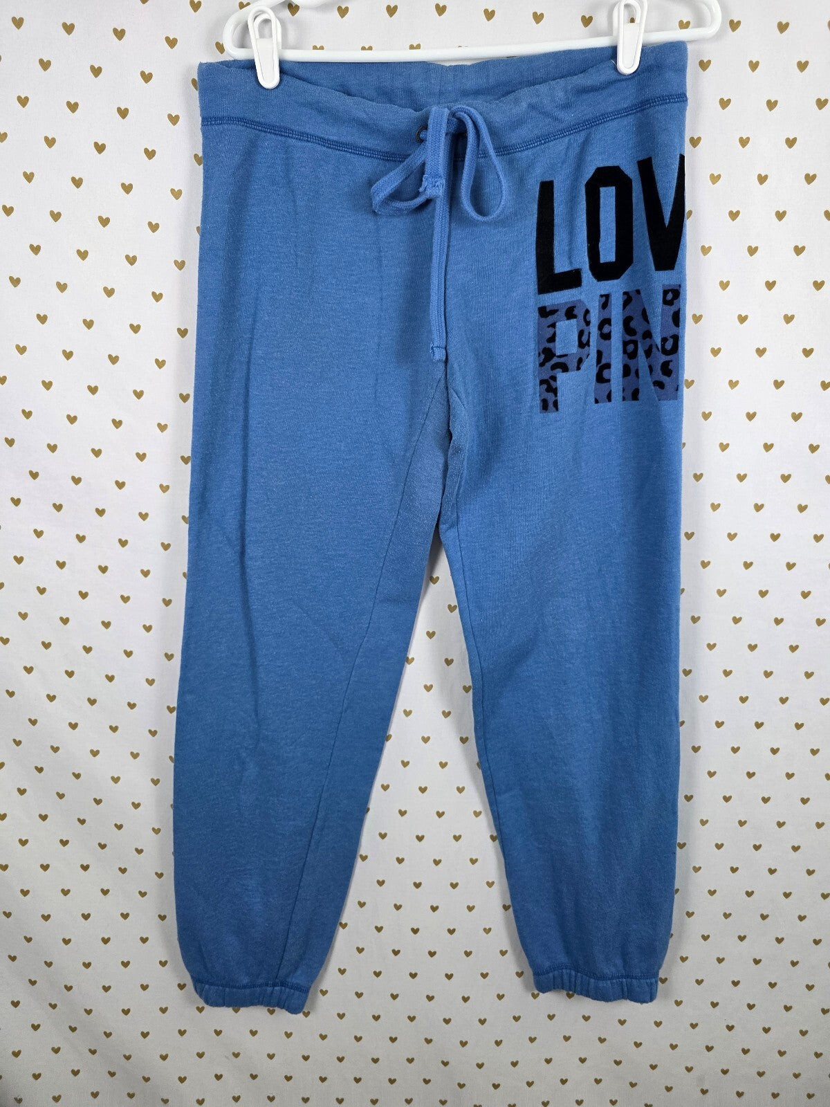 VS PINK LOVE PINK Leopard Sweatshirt Sweatpants Set Blue L/S