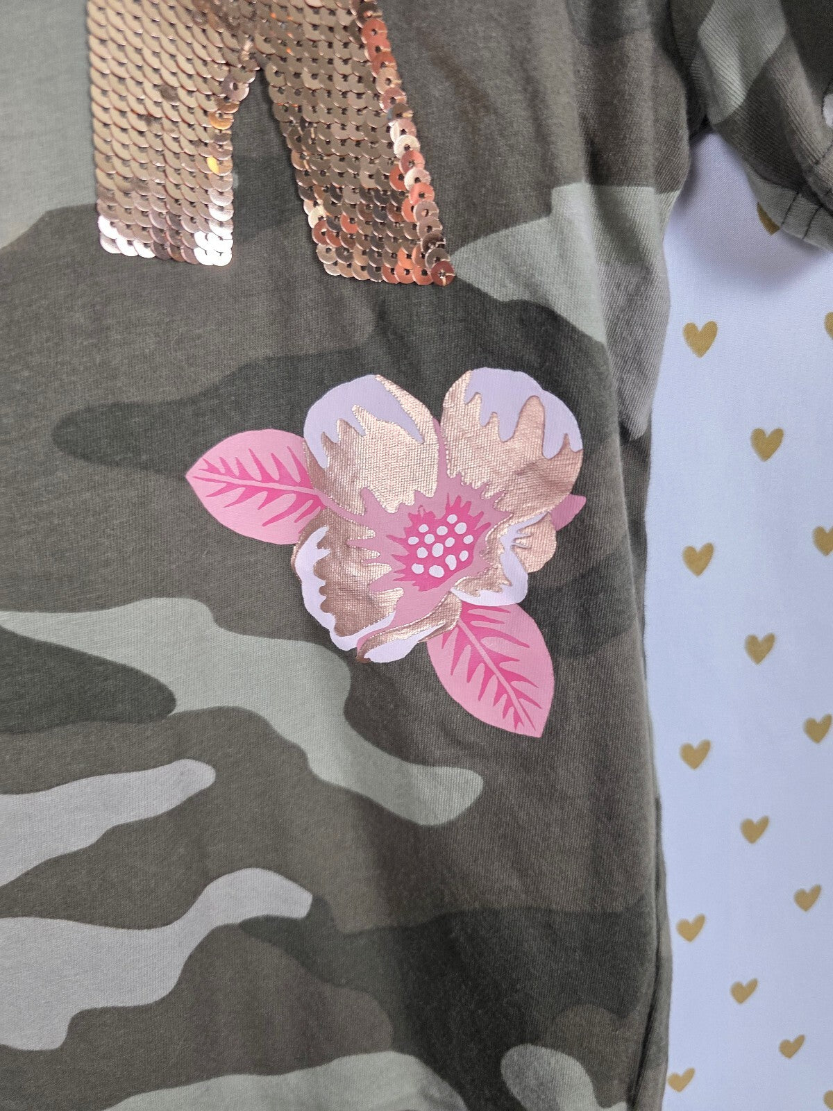 Victorias Secret PINK Gold Bling Camo Camouflage Tee shirt Floral XS