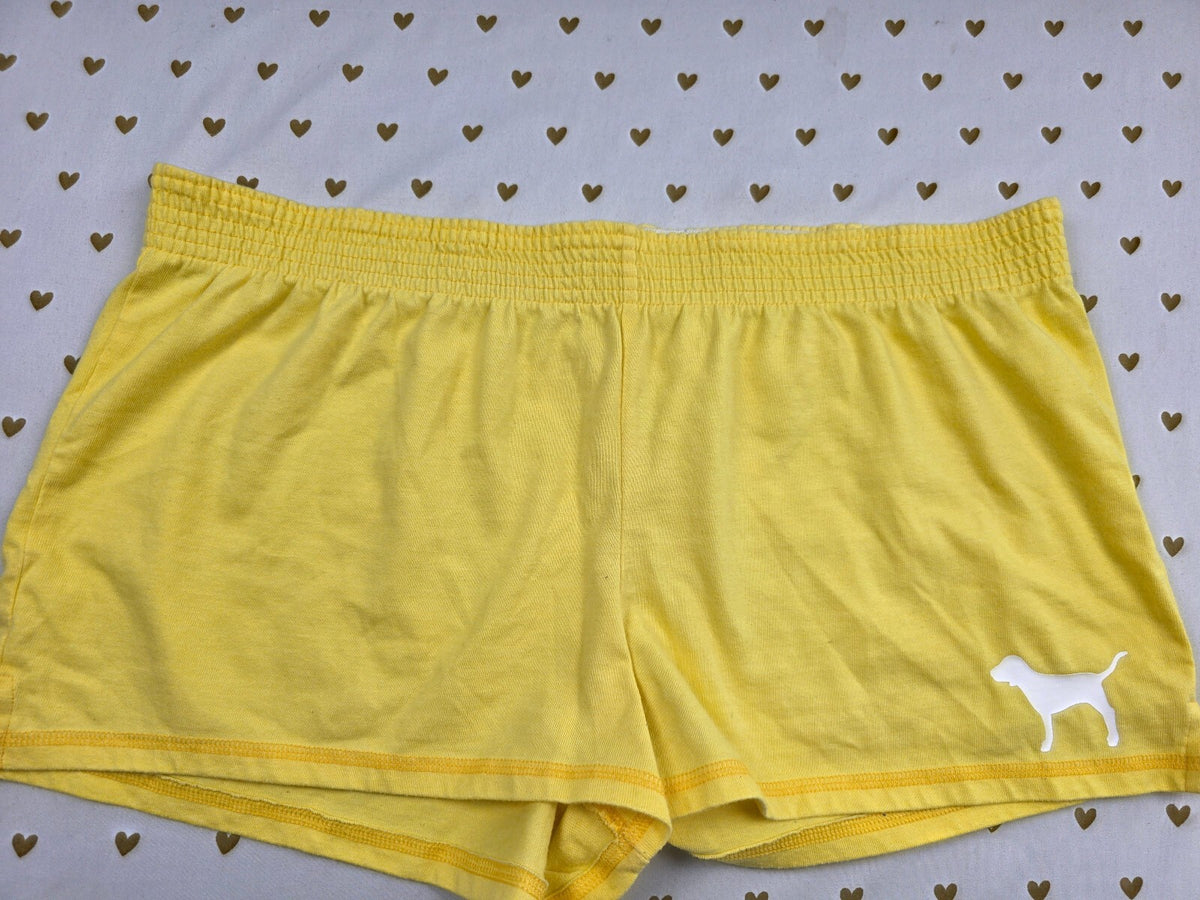 Victorias Secret PINK Vintage Yellow Zebra Y2k Sweat Shorts Logo Butt Large