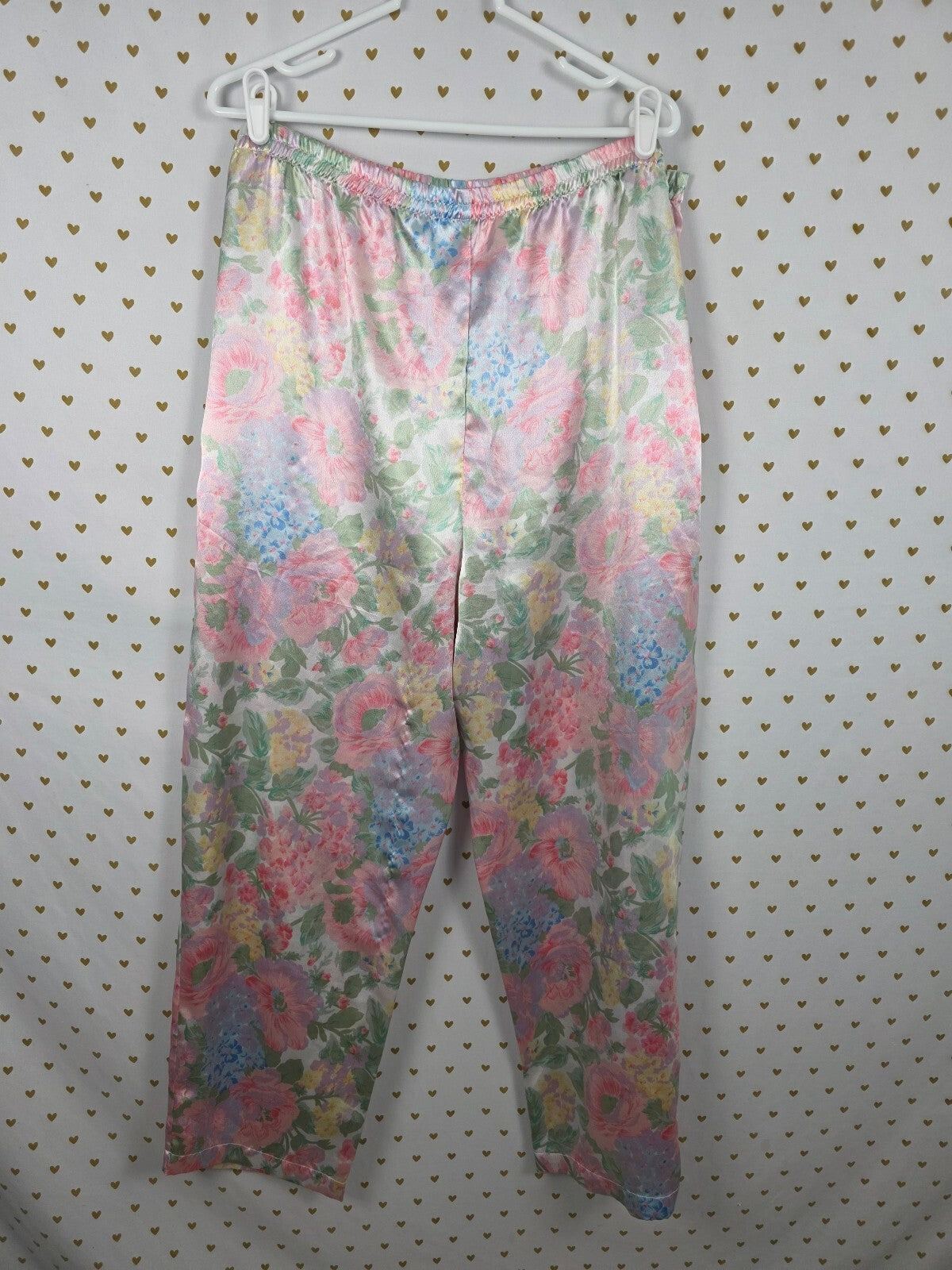 Vintage Victoria's Secret Gold Label Satin Pajama Pants L Pastel Floral 90s