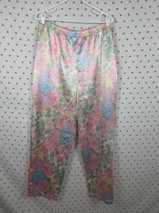 Vintage Victoria's Secret Gold Label Satin Pajama Pants L Pastel Floral 90s