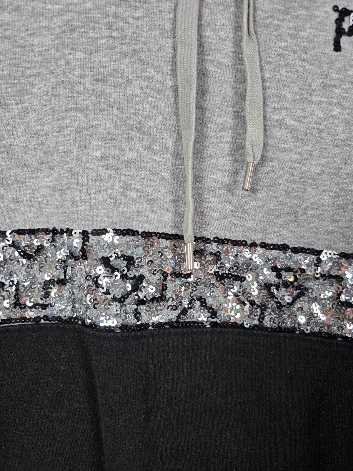 Victoria's Secret PINK BLING Sequin Hoodie Gray Black Pullover Small S